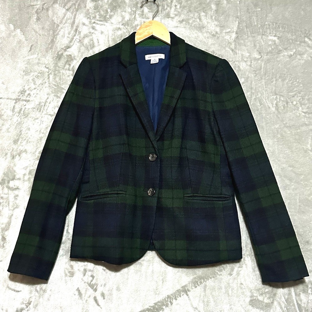 Vintage Womens Tartan Plaid Blazer Wool Medium Dark Academia Preppy Old Money